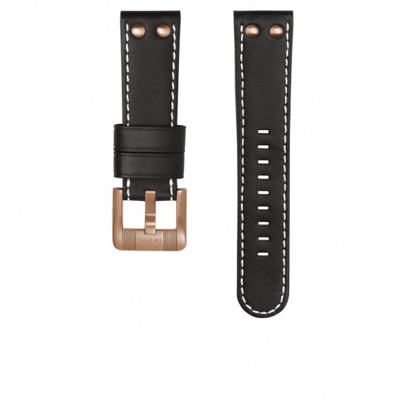 TW Steel Horlogeband Zwart Wit Stiksel Gladde Rosé Gesp